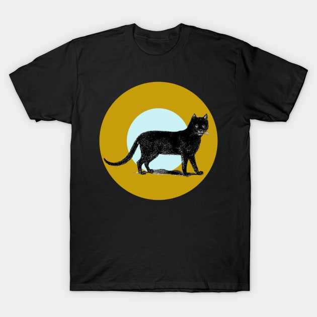 Halloween Black Cat, Signs and Symbols - Ochre and Pale Blue T-Shirt by SwagOMart